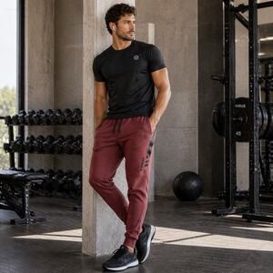 Virus IconX Joggers Men Large Burgundy Tapered Athletic Track Pants Zip Casual